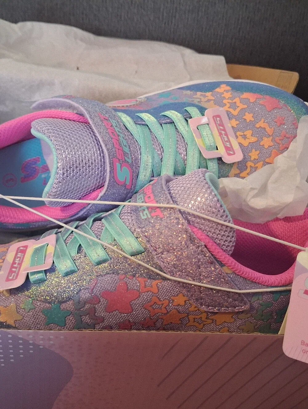 Skechers Kids Glitter Star Light-Up Sneakers - Purple, Teal, Pink
